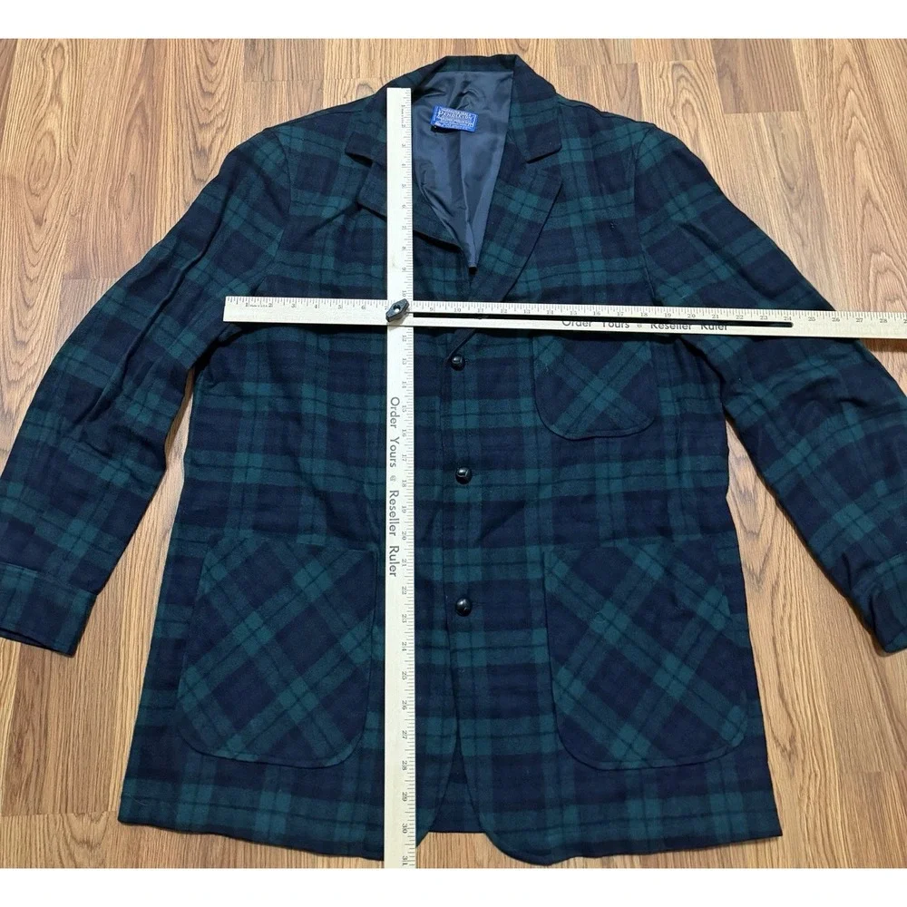 Pendleton Blazer Mens Large Black Watch Plaid Virgin Wool Vintage Made in USA